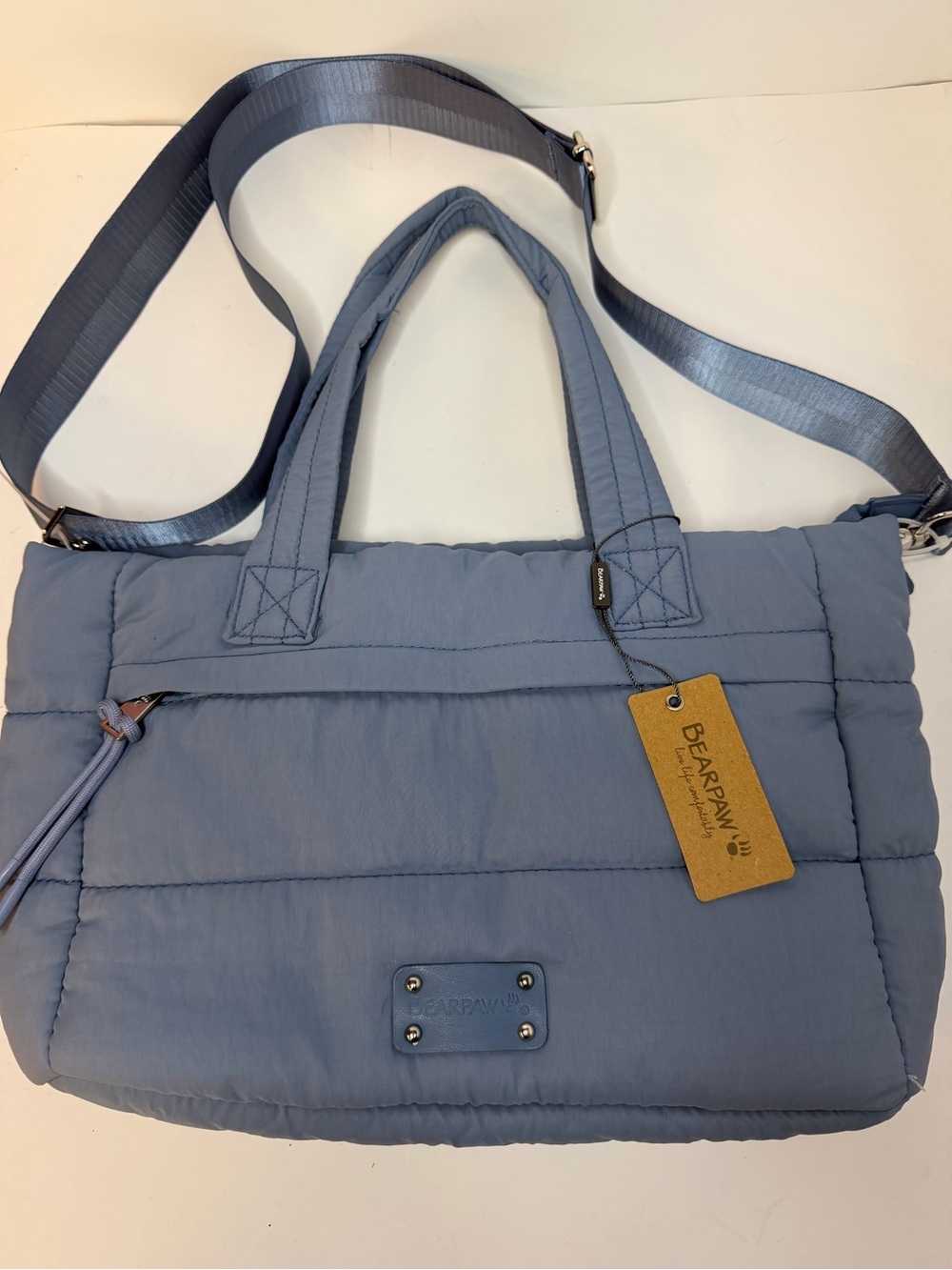 BearPaw Light Blue Quilted Shoulder Tote